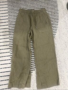 Athleta Olive Drawstring Linen Blend Pants